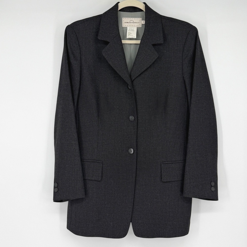 Armand Ventilo Collection Blazer 40 Gray Wool Blend Lined Career Jacket France